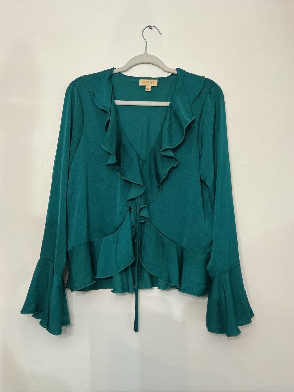 Johnny Was Teal Ruffle Tie-Front Blouse